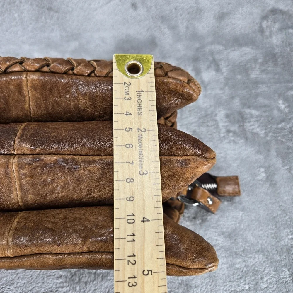 Maxon Collection Italian‎ Leather Woven Crossbody Bag Boho Brown Pockets Vintage